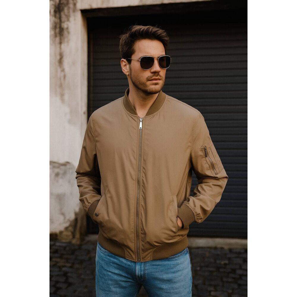 Pull & Bear Slim Fitting Tan Bomber Jacket Size Men's Large